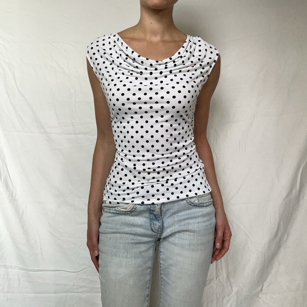 Y2K Style Polka Dot Cowl Neck Top Retro Parisian Chic Coquette